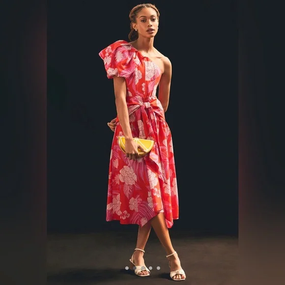 strapless open back dress Red 3D Flower Bodice Mini Dress – FARM Rio main image 1